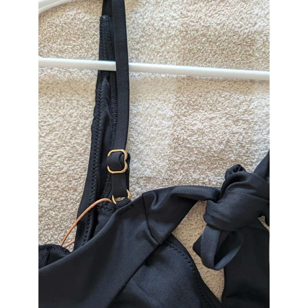 Quince Italian Underwire One Piece Swimsuit Medium Tie Back SPF Black NWT